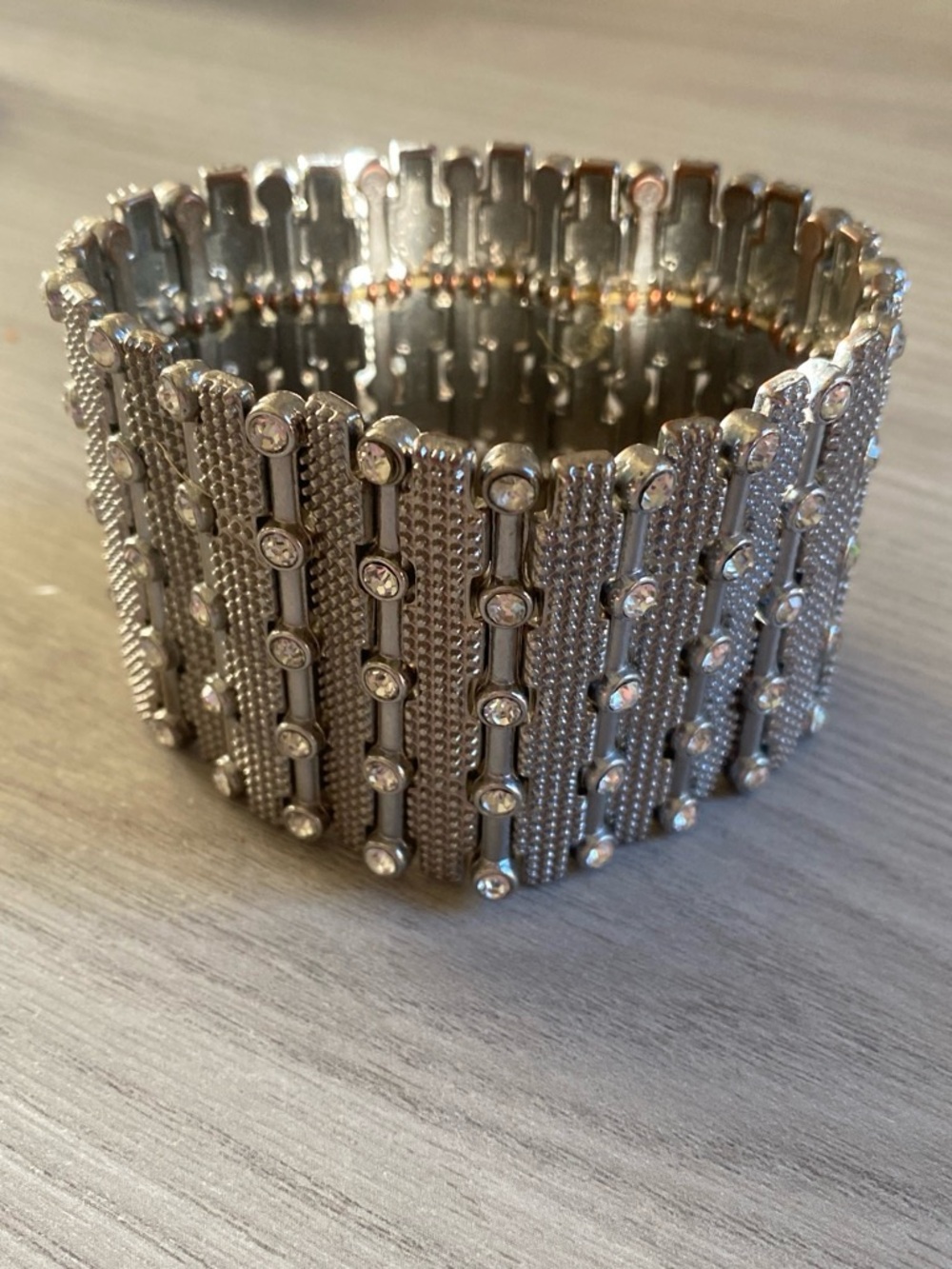 Vintage Silver-Tone Rhinestone Stretch Bracelet